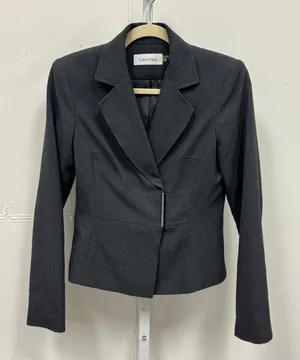 Calvin Klein Wool Blend Grey Single Bar Clasp Blazer Jacket‎ Size 2 Career thumbnail 1