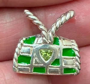 Sterling Silver 925 Green Enameled Peridot Birthstone Purse Bag Pendant 4g. thumbnail 13