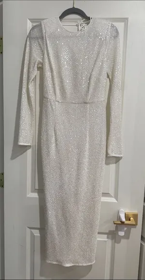 ASOS Ivory Sequin Long Sleeve Midi Dress thumbnail 1