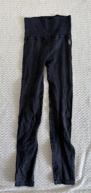 Free People Movement Good Karma Ribbed Leggings Black Mineral Wash High Rise thumbnail 1