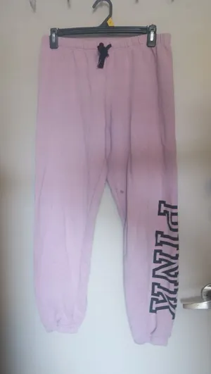 PINK Victoria's Secret outline pink on left leg jogger sweatpants in lilac light purple size medium. thumbnail 1