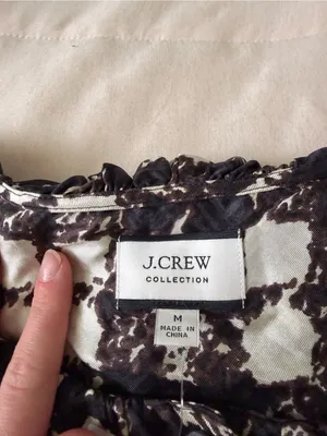 NWT J. Crew Black & White Plaid Ruffle Collar 100% Silk Blouse thumbnail 5