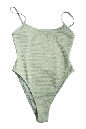 Pacsun Textured High Cut One-Piece Swimsuit in Sage Green thumbnail 1