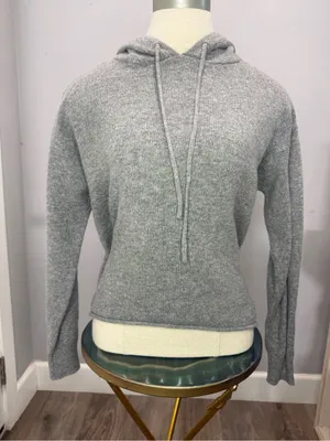Brandy Melville Light Gray Knit Hooded Sweater thumbnail 2