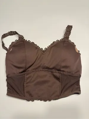 BKEssentials Floral Lace Full Coverage Bralette Deep Taupe Lined V thumbnail 8