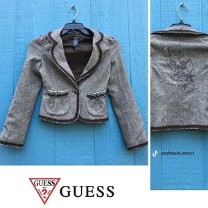 Guess Jeans Gray Denim Accented Button Front Blazer Women’s Size XS v6x thumbnail 2