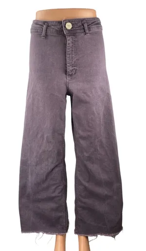 Zara The Marine Purple Raw Frayed Hem Flare Palazzo Wide Leg Denim Jeans Pants 6 thumbnail 1