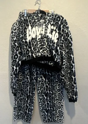 Boys Lie Leopard Animal Print Cherub 2-Pc Fleece Zip Hoodie & Pants Set XS/S thumbnail 1