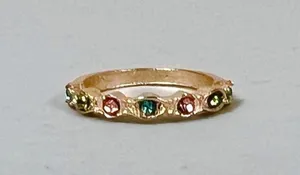 Gold Pink Blue Green Round Gemstone Diamond Band Ring Jewelry Size 7 💖 thumbnail 1