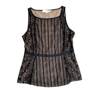 LOFT Sleeveless Blouse Black Lace Over Tan Lined‎ Tank Top 0 $58 thumbnail 2