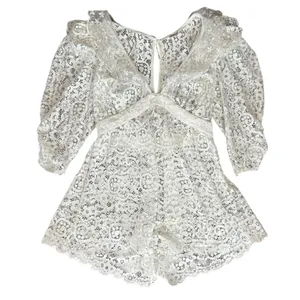 For Love & Lemons Women’s Santo Shorts Romper in White Lace Size Small thumbnail 3