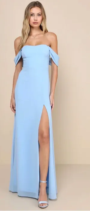 Lulus Dress Blue Off-The-Shoulder thumbnail 1