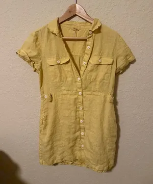 Free People Yellow Button-Front Linen Mini Dress thumbnail 1