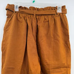 American Eagle Paperbag Pants Womens M Rust Linen Blend High Rise Belted thumbnail 4