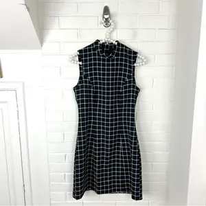 H&M Black Plaid Checked Grid Print Mini Dress Size 6 thumbnail 2
