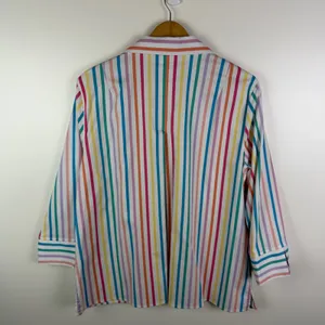 Ali Miles Rainbow Striped Blouse Medium Multicolor Pastel Colorful Office Bright thumbnail 5