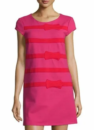 JB by Julie Brown Pink Shift Dress with Red Bow Stripes thumbnail 1