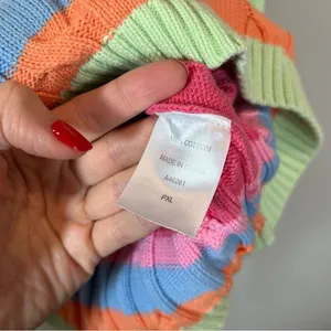 Appleseeds Women’s Striped‎ Pastel Rainbow Sweater Cable Knit Chunky PXL thumbnail 7
