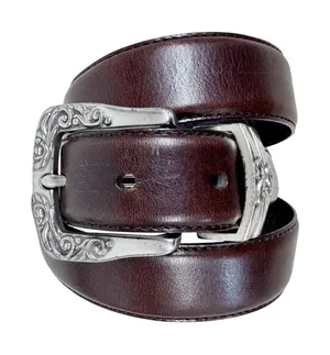 VINTAGE Fossil Brown Leather Western Engraved Silver Belt Medium Ornate Boho‎ thumbnail 1