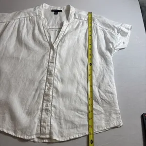 Saks Fifth Avenue 100% Linen Shirt Medium White‎ Top Beachy Minimalist Cottage thumbnail 7