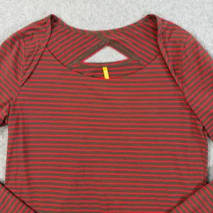 Lole Women's Medium Red Brown Striped Long Sleeve Top Cutout Back Active thumbnail 4