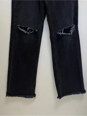 Aviator Nation Gypsy Hi Rise Wide Leg Jean Distressed Denim in Vintage Black 25 thumbnail 6