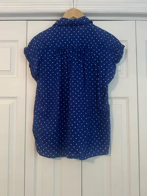 Old Navy Navy Polka Dot Button-Up Blouse, Large thumbnail 4