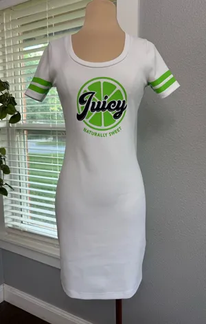 Juicy Couture White Tee Dress with Lime Graphic thumbnail 1