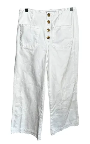 Zara‎ White Cropped Sailor Pants Womens Size 6 High Rise Lace Trim Hem thumbnail 1