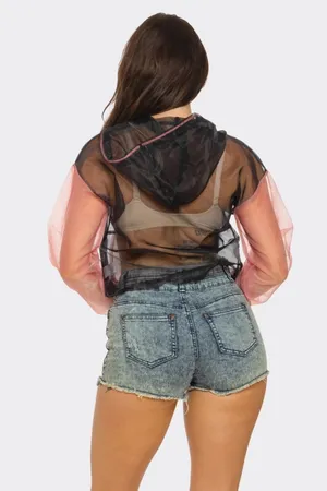 Sheer Black Pink Windbreaker | Barbiecore Street Style thumbnail 3