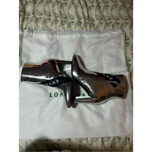 Longchamp Mirror Metallic Silver Logo Heeled Ankle Boot Designer 37 thumbnail 7