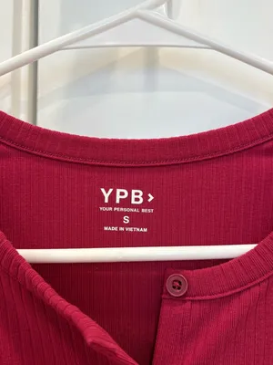 YPB by Abercrombie Women's Long-Sleeve Button Ribbed Top - Burgundy thumbnail 3