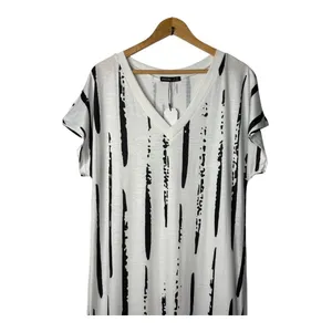 Noracora Abstract Stripe Maxi Dress Medium V-Neck Side Slit Black White‎ NWT thumbnail 10