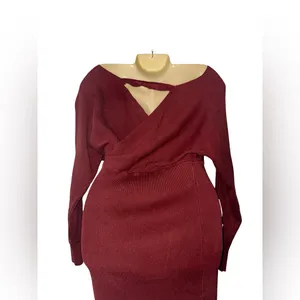 Elegant Knit Dress Red Size 2X thumbnail 3