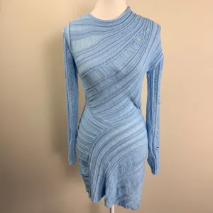 Peppermayo Angels Wing Mini Dress Light Blue Distressed Knit Cutout S/M NEW thumbnail 2