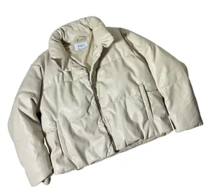 Stradivarius Faux Leather Puffer Jacket Womens L Contemporary Winter Puffy‎ Coat thumbnail 1