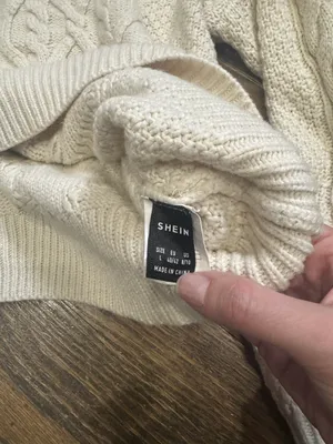 SheIn tan beige cable knit mock neck puff sleeve oversized sweater thumbnail 4