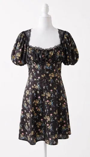 NWT For Love & Lemons August Floral Mini Dress Medium M Black Lace Corset Bow thumbnail 1