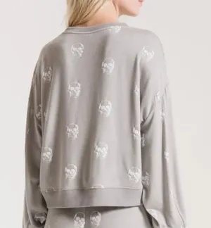 Gray & White Skull Crew Neck Pullover Relaxed Fit thumbnail 2