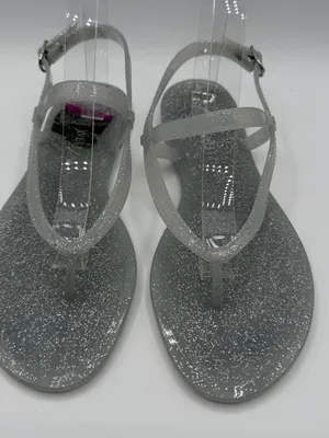 Stuart Weitzman Sallie Jelly Sandals 9 Silver Glitter T Strap Clear NWOB thumbnail 1