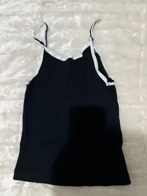 Brandy Melville John Galt Frilled Black And White Thin Strap Tank Top thumbnail 3