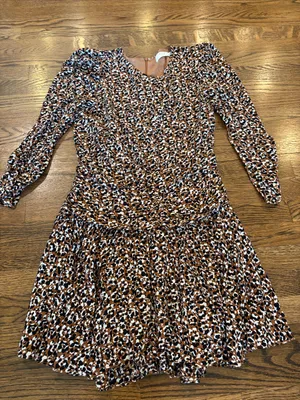 ASTR the Label Leopard Print Brown Short Sleeve Dress, ruched sleeve, M thumbnail 1