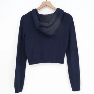 Hollister Navy Blue Argyle Cropped Zip Up Knit Hoodie Sweater Womens Size M thumbnail 3