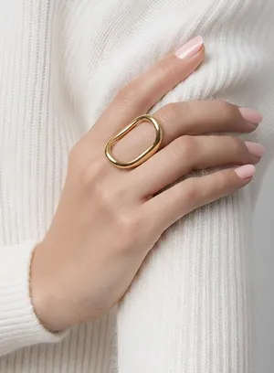 & Other Stories Women’s Stainless Steel Gold Tone Intricate Design Statement Ring Size 8 thumbnail 1