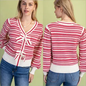 Entro Bow Sweater Top Size Small NWT Stripe Pointelle Knit Whimsical Feminine thumbnail 4