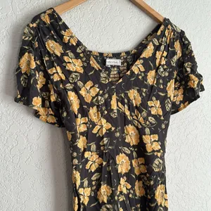 Abercrombie & Fitch Mini Dress Floral Grey Gold Smocked Boho Fall Fairy Y2K thumbnail 2