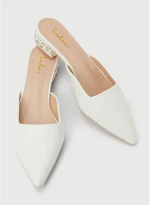 Lulus Women's White Perlia Pearl Pointed Toe Mules Size 7.5 thumbnail 1