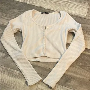 Brandy Melville Cream Button Down Crop Top thumbnail 1