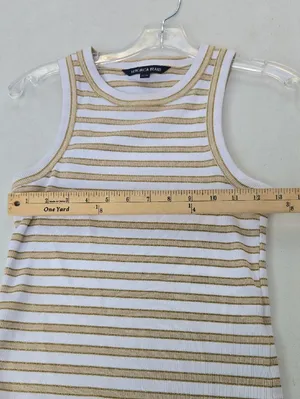 Veronica Beard Cream & Tan Striped Ribbed Sleeveless Tank thumbnail 4