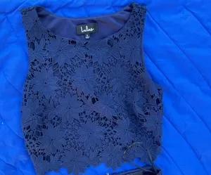 Lulus Navy Blue Floral Lace Two-Piece Set Size S thumbnail 4